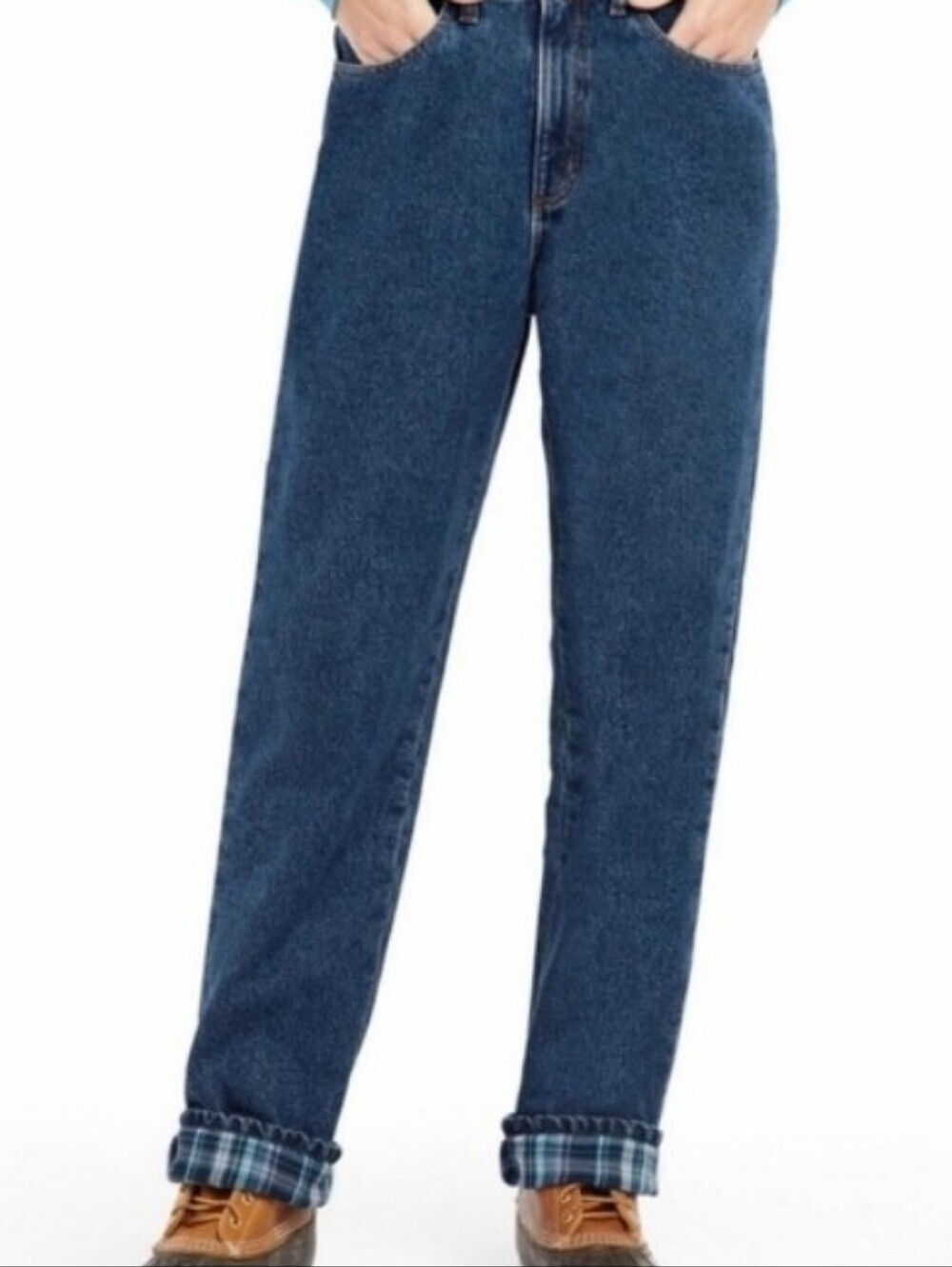 L.L. Bean Original Fit Straight Leg Flannel Lined Jeans in Deep Indigo 14 Petite
